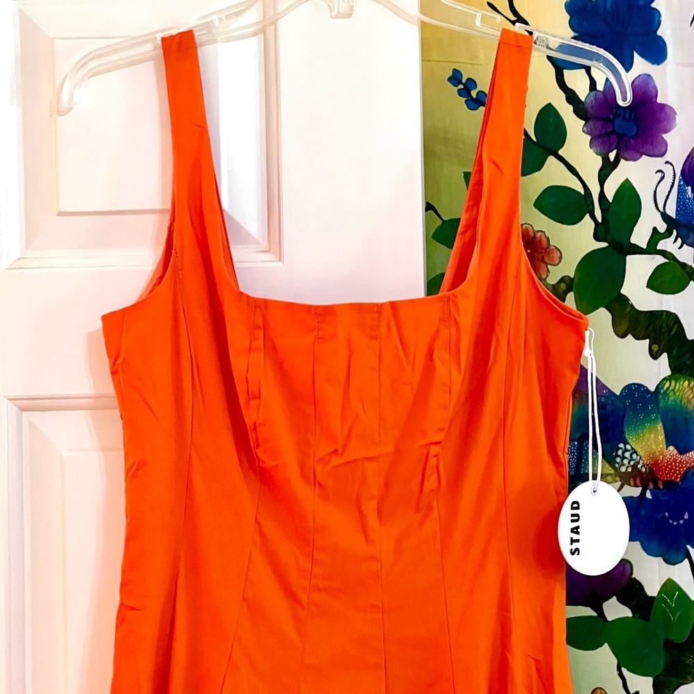 🌺🎉HP🎉🌺 NWT Staud Wells Midi Dress Tangerine - Picture 9 of 14